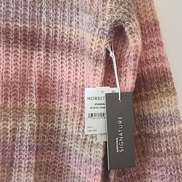 Nordstrom Signature Open Stitch Mock Neck Sweater Rustic Pink Multi Size L & XL - Picture 9 of 16